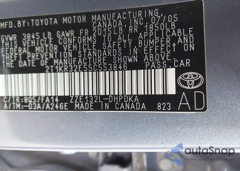 2005 Toyota Matrix z USA, uszkodzony, nr VIN 2T1KR32E55C553846